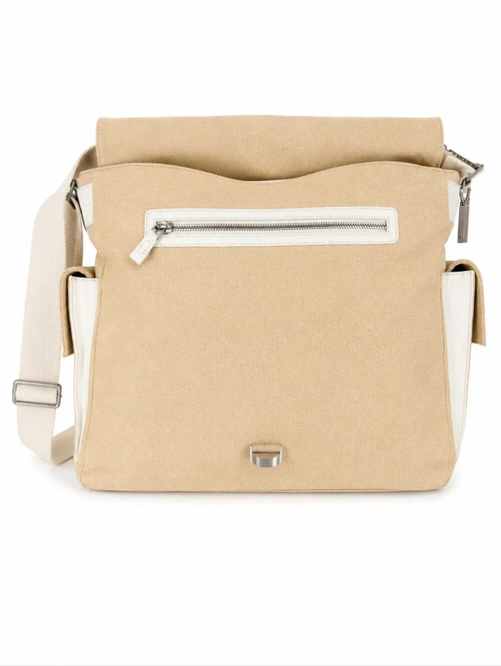 Skagen Beige Canvas & White Leather Messenger Bag – Classic & Versatile!